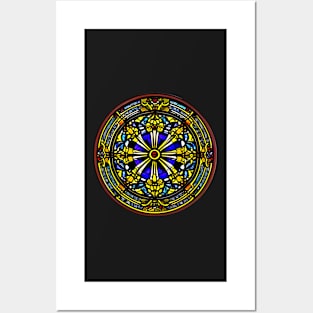 Gold and blue  stained glass pattern sticker Posters and Art